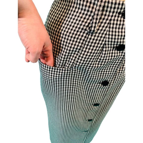 Vintage 1960s Long Mod Skirt Checkered Black White Button Down | W 25" - Picture 4 of 9